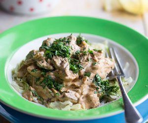 Creamy Chicken And Mushroom Casserole With Bacon And Spinach - Real