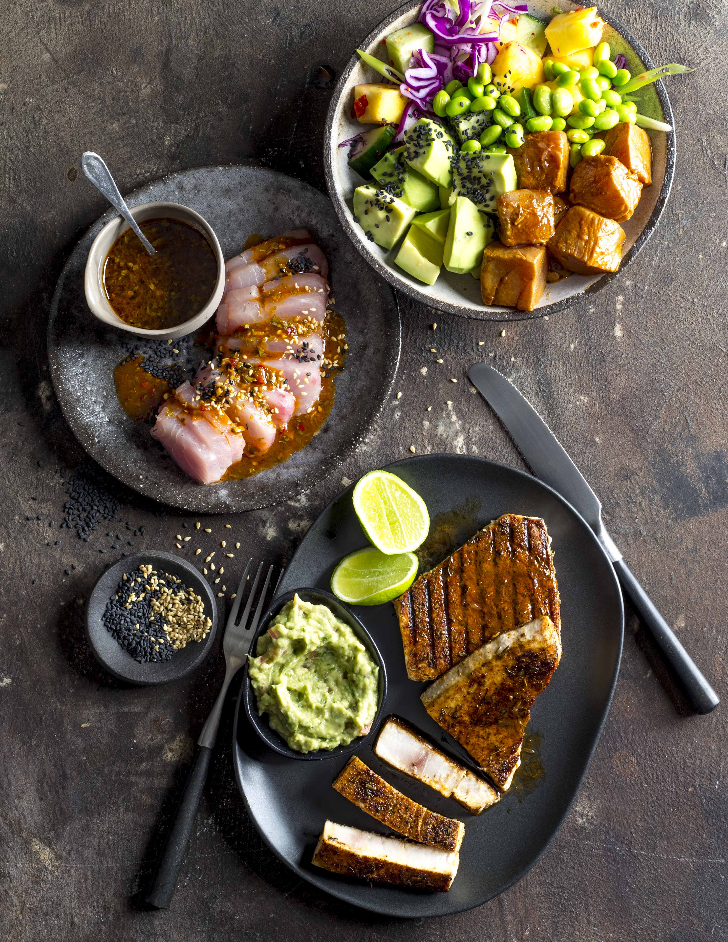 Yellow-Tail Tiradito, Tuna Poke and Cajun Swordfish Low Carb Cookery